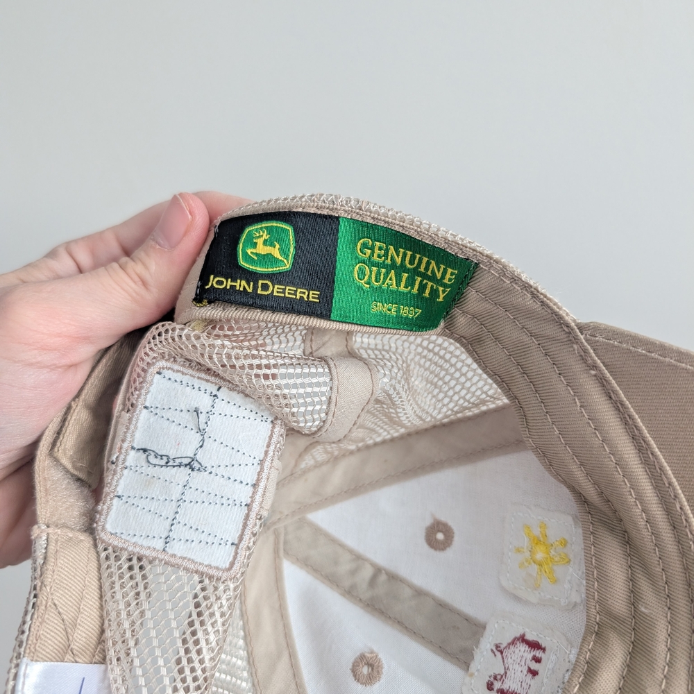 John Deere Beige Mesh Cap with Farm Patches - Picture 2 of 3